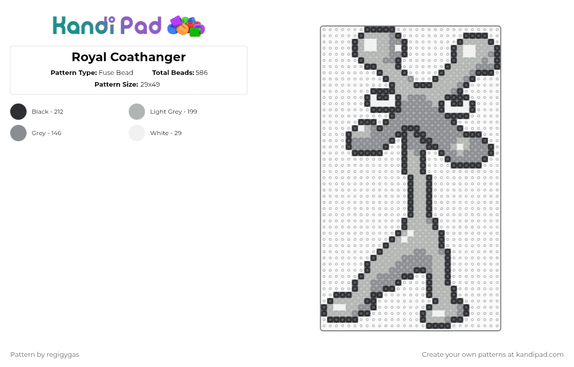 Royal Coathanger - Fuse Bead Pattern by regigygas on Kandi Pad - gray,beige