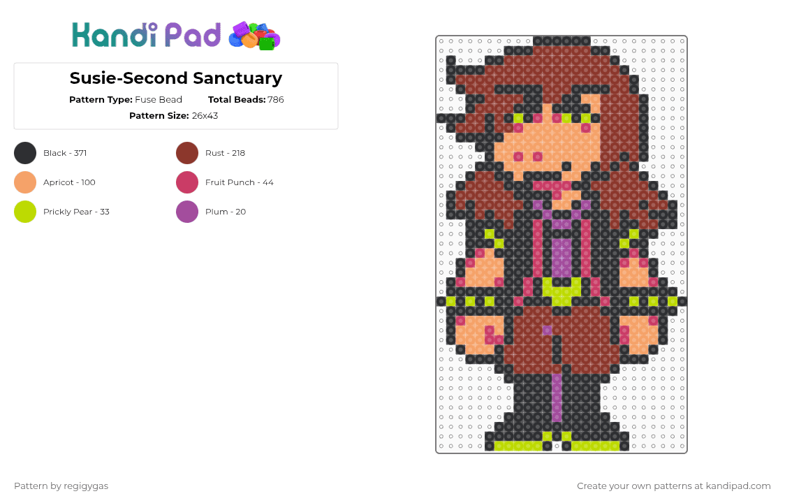 Susie-Second Sanctuary - Fuse Bead Pattern by regigygas on Kandi Pad - orange,red
