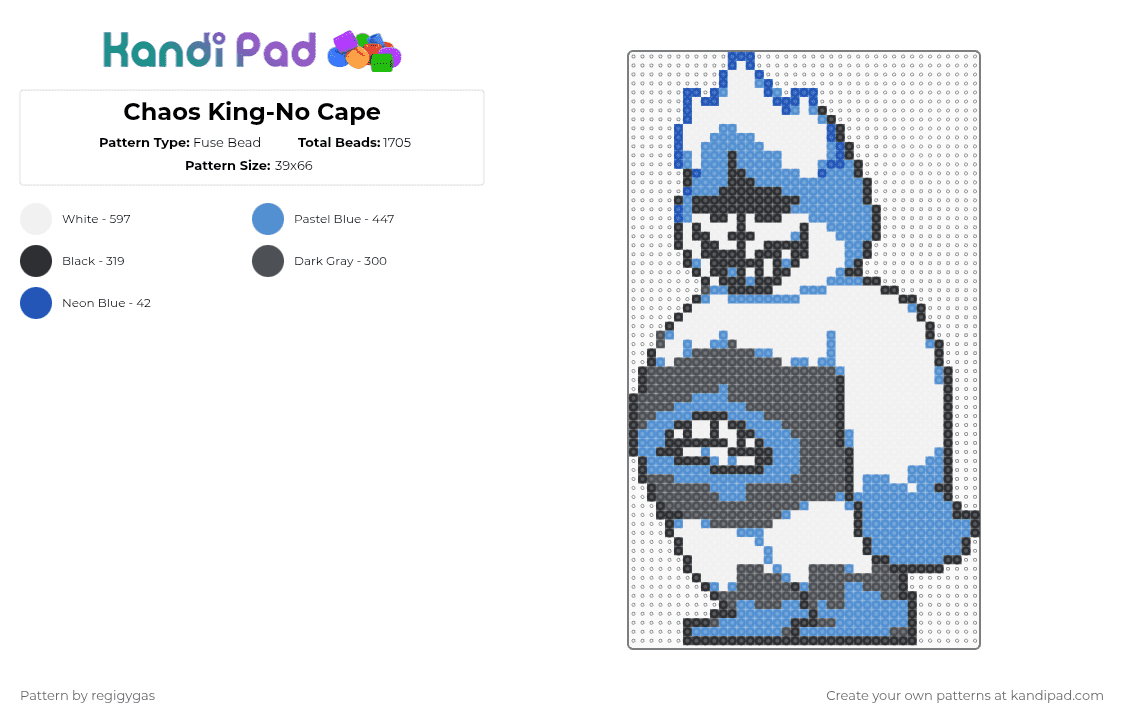 Chaos King-No Cape - Fuse Bead Pattern by regigygas on Kandi Pad - light blue,gray