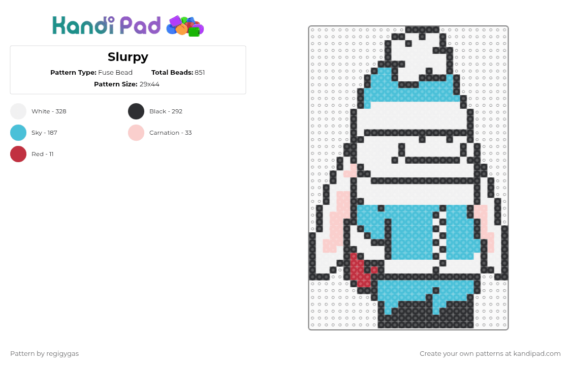 Slurpy - Fuse Bead Pattern by regigygas on Kandi Pad - white,light blue