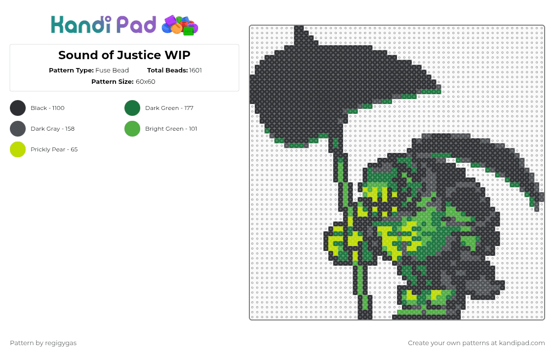 Sound of Justice - Fuse Bead Pattern by regigygas on Kandi Pad - black,gray,green