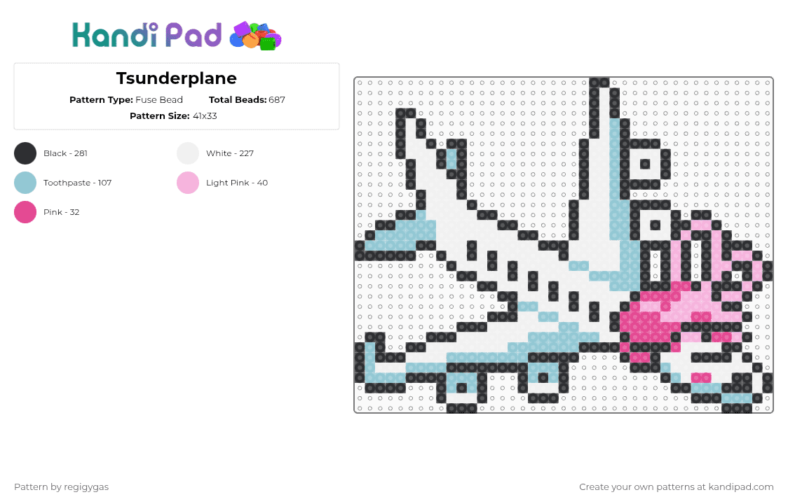 Tsunderplane - Fuse Bead Pattern by regigygas on Kandi Pad - pink,light blue