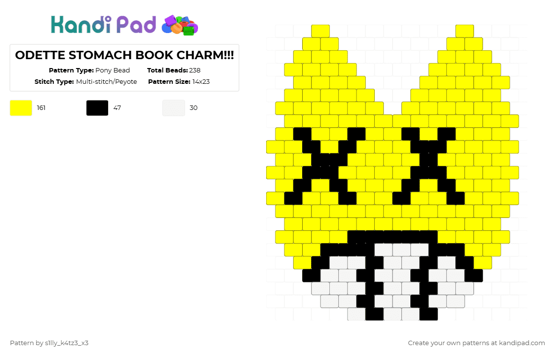 ODETTE STOMACH BOOK CHARM!!! - Pony Bead Pattern by s1lly_k4tz3_x3 on Kandi Pad - yellow,stomach book,odette,charm