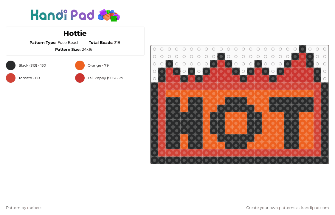 Hottie - Fuse Bead Pattern by raebees on Kandi Pad - orange,red