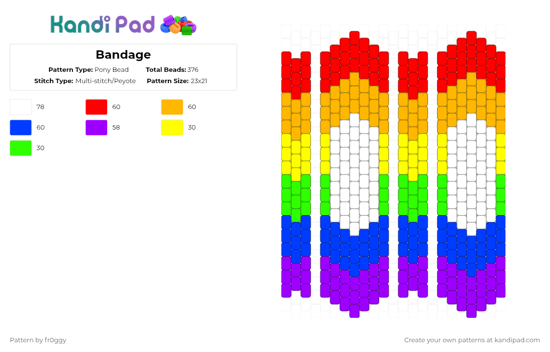 Bandage - Pony Bead Pattern by fr0ggy on Kandi Pad - red,orange,blue,purple,dandys world,kandi,3d,planel