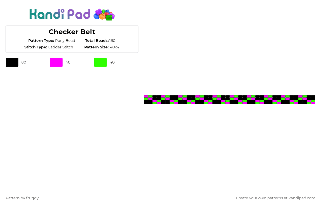 Checker Belt - Pony Bead Pattern by fr0ggy on Kandi Pad - pink,green,neon,black,kandi,belt,checkers,ladder cuff