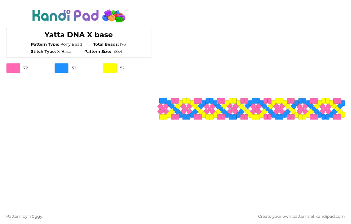Yatta DNA X base - Pony Bead Pattern by fr0ggy on Kandi Pad - pink,dna,yatta,dandys world,blue,yellow,x base,cuff