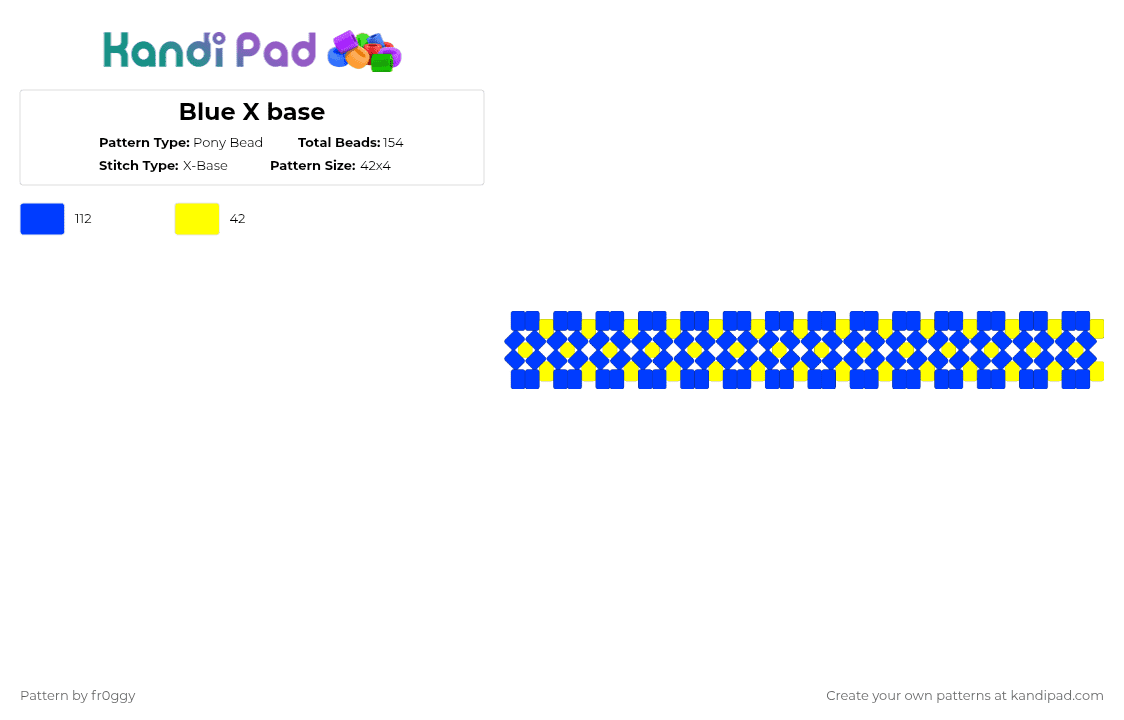 Blue X base - Pony Bead Pattern by fr0ggy on Kandi Pad - blue,yellow,xbase,x base,kandi,cuff