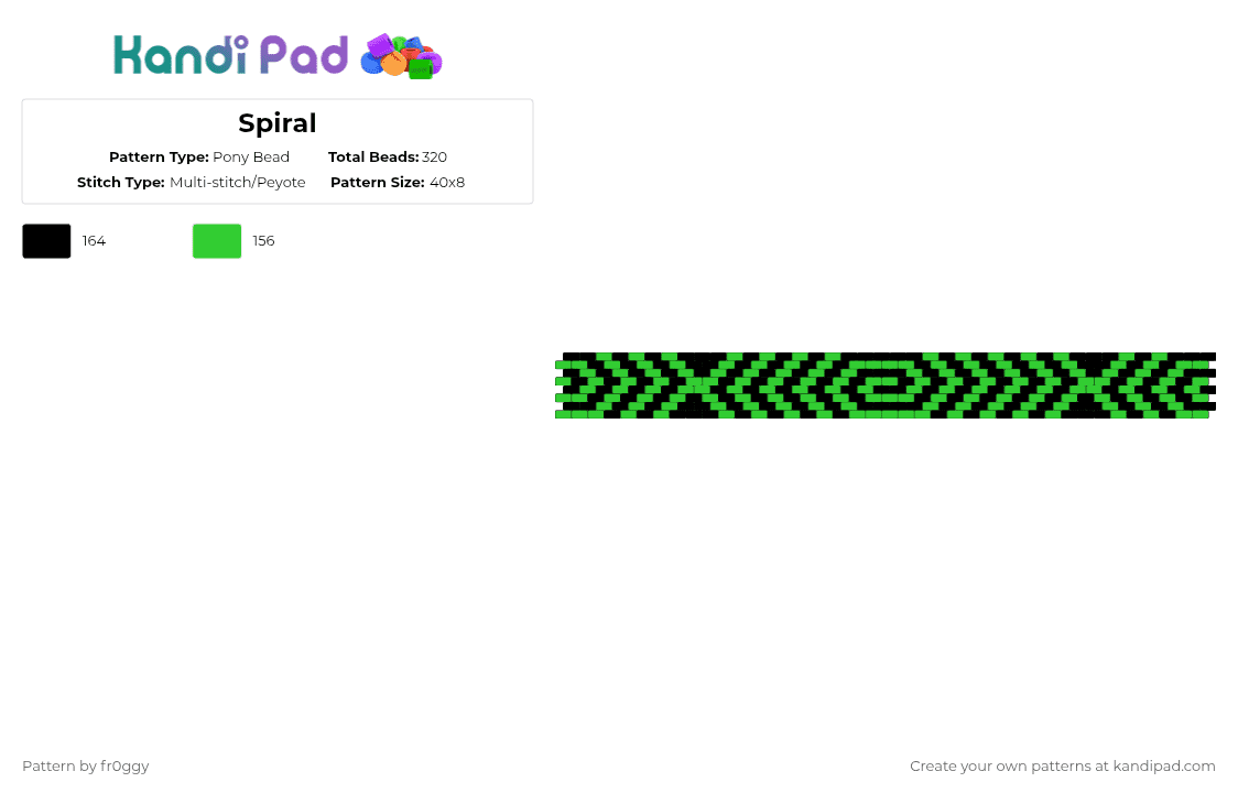 Spiral - Pony Bead Pattern by fr0ggy on Kandi Pad - green,black,spiral,kandi,rotater cuff,cuff
