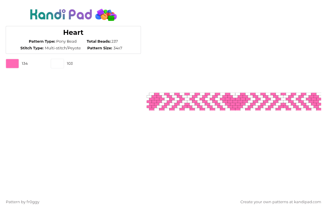 Heart - Pony Bead Pattern by fr0ggy on Kandi Pad - pink,white,heart,cuff
