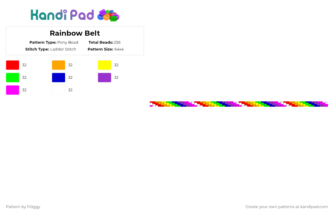 Rainbow Belt - Pony Bead Pattern by fr0ggy on Kandi Pad - purple,red,orange,yellow,green,blue,belt,rainbow
