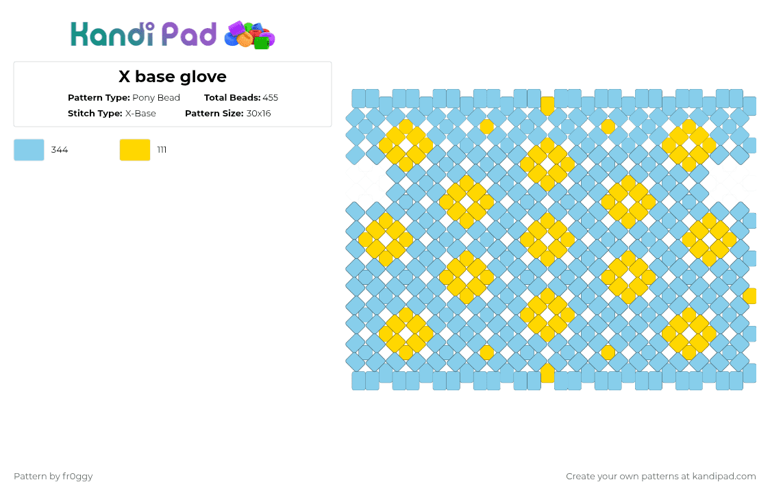 X base glove - Pony Bead Pattern by fr0ggy on Kandi Pad - light blue,yellow,blue,flower,kandi,x base,glove