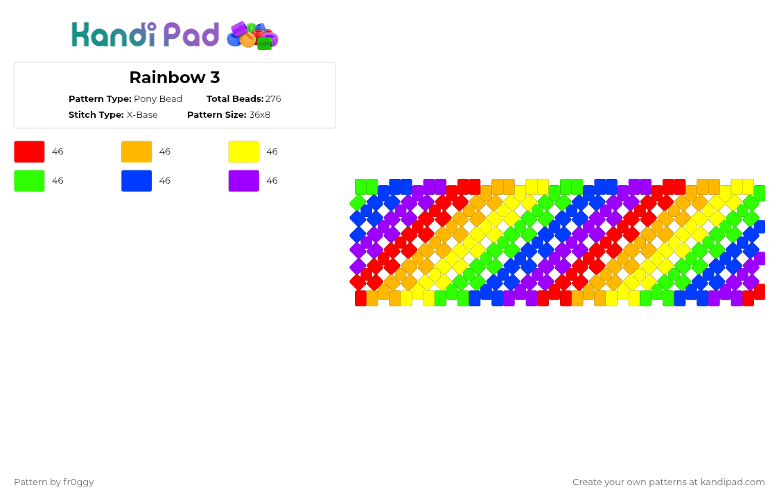 Rainbow 3 Pony Bead Pattern - Kandi Pad | Kandi Patterns, Fuse Bead ...