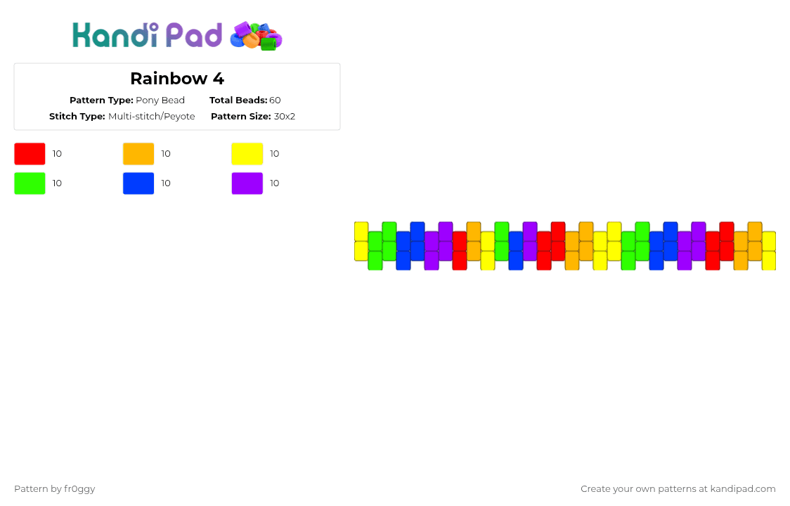 Rainbow 4 - Pony Bead Pattern by fr0ggy on Kandi Pad - orange,green,purple,colorful,rainbow,kandi,multistitch,cuff,kandi cuff