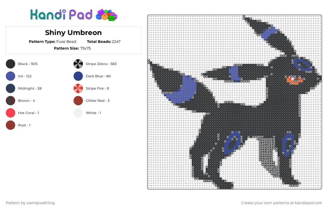 Shiny Umbreon - Fuse Bead Pattern by wendywehling on Kandi Pad - black,purple,blue