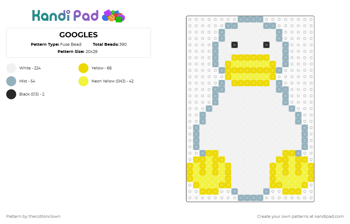GOOGLES - Fuse Bead Pattern by thecottonclown on Kandi Pad - yellow,light blue,webkinz,googles