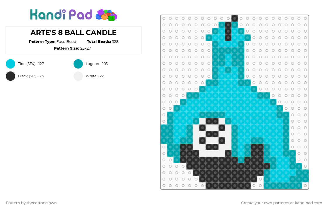 ARTE\'S 8 BALL CANDLE - Fuse Bead Pattern by thecottonclown on Kandi Pad - light blue,teal,webkinz