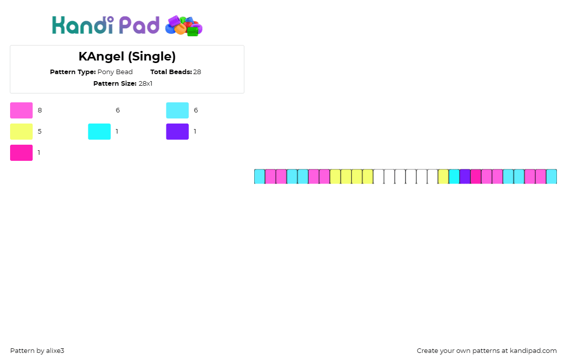 KAngel (Single) - Pony Bead Pattern by alixe3 on Kandi Pad - kangel,ame-chan,omgkawaiiangel,needy streamer overload,colorful,single,bracelet,