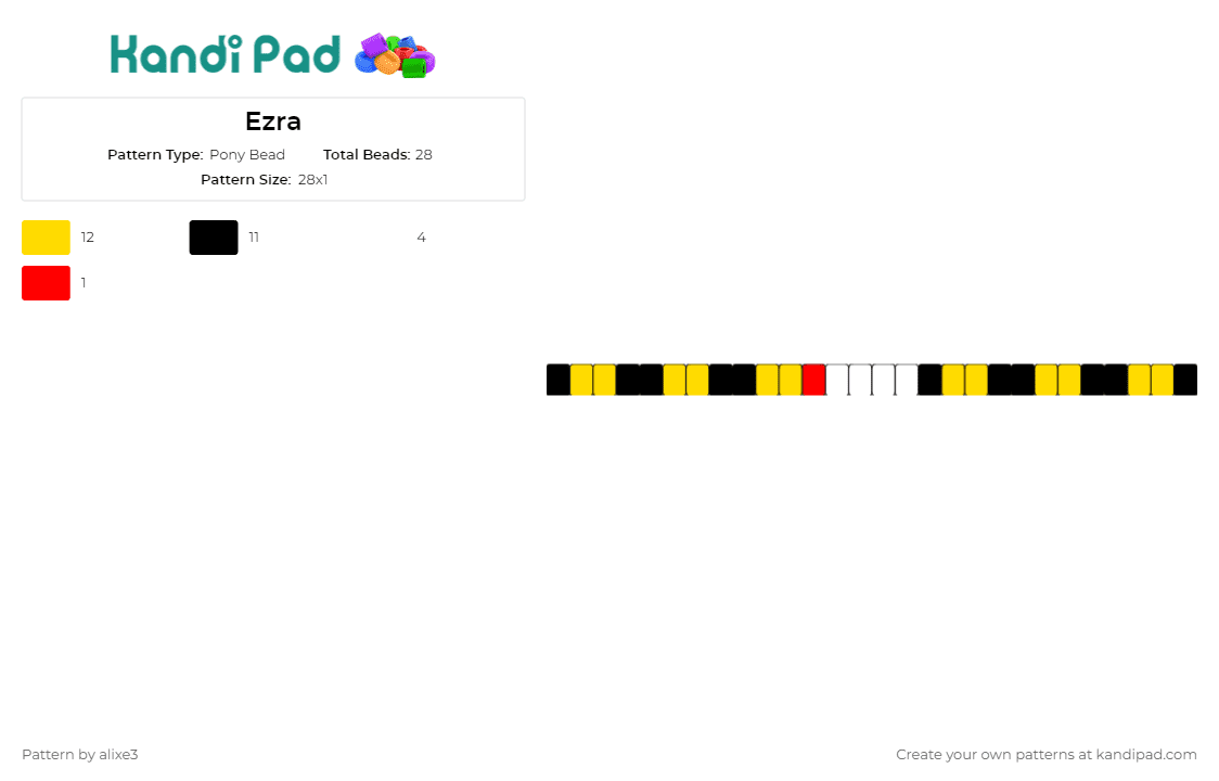 Ezra - Pony Bead Pattern by alixe3 on Kandi Pad - single,bracelet,cuff,yellow
