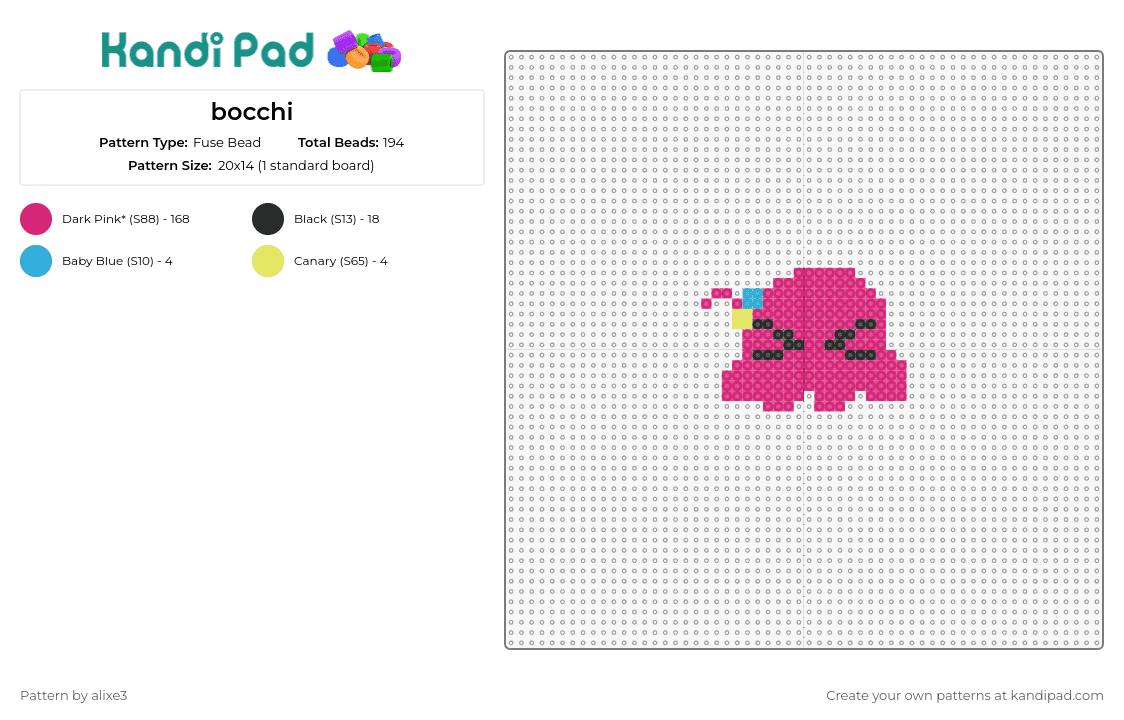 bocchi - Fuse Bead Pattern by alixe3 on Kandi Pad - bocchi the rock,animated,pink,playful,unique,charming,ice cream,whimsical,treat