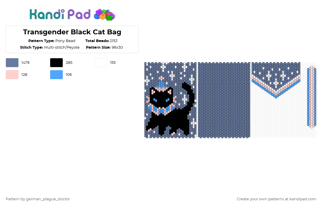 Transgender Black Cat Bag - Pony Bead Pattern by german_plague_doctor on Kandi Pad - bag,cat,black,grey,blue,pink,white,trans