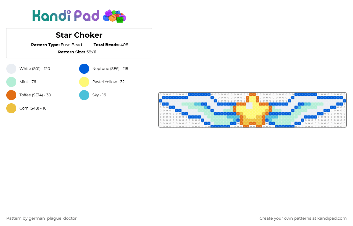 Star Choker with Wings - Fuse Bead Pattern by german_plague_doctor on Kandi Pad - star,blue,white,yellow,choker,wings,necklace,light blue