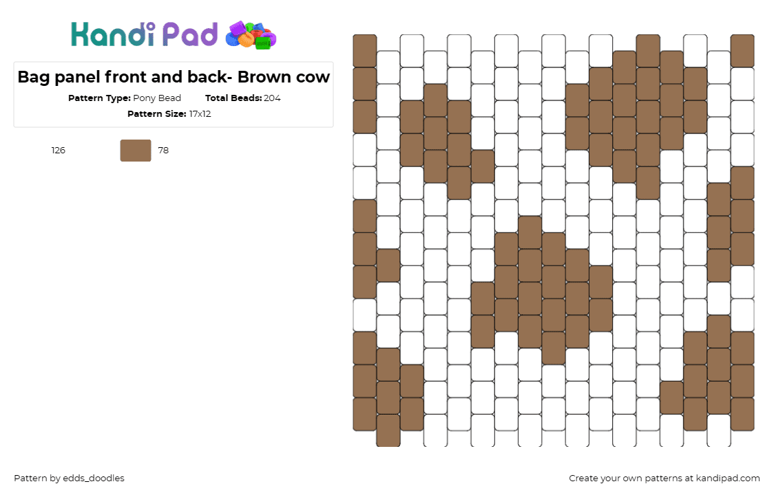 Bag panel front and back- Brown cow - Pony Bead Pattern by edds_doodles on Kandi Pad - cow,animal print,rustic,motif,front panel,back panel,kandi bag,brown