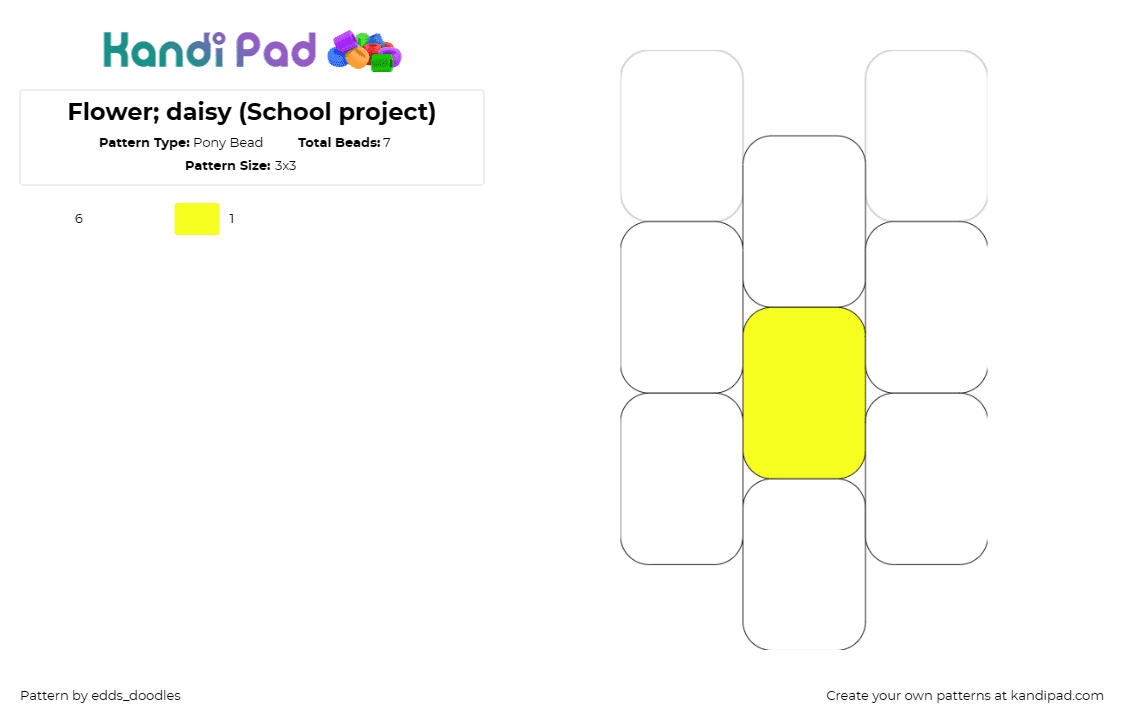 Flower; daisy (School project) - Pony Bead Pattern by edds_doodles on Kandi Pad - daisy,flower,floral,simple,bright,petal,nature,bloom,yellow,white