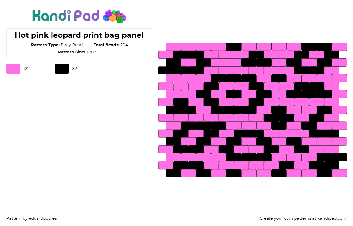 Hot pink leopard print bag panel - Pony Bead Pattern by edds_doodles on Kandi Pad - leopard,animal print,trendy,bold,fashion-forward,striking,pink