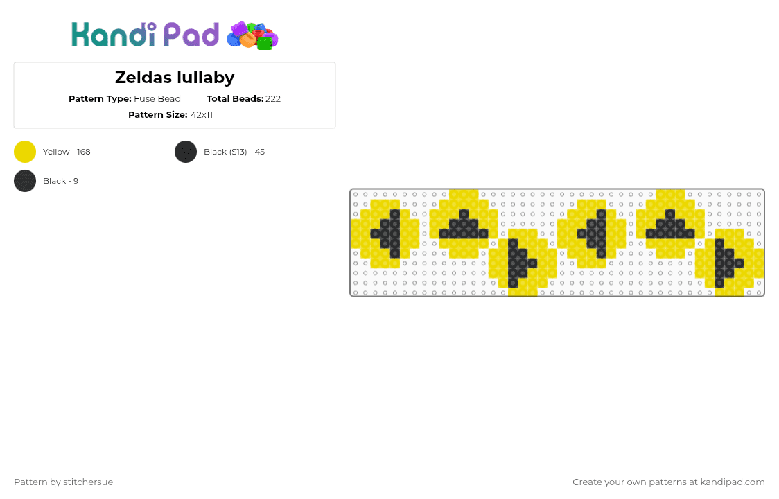Zeldas lullaby - Fuse Bead Pattern by stitchersue on Kandi Pad - video game,purse,gaming,music,yellow,zeldas lullaby,zelda,legend of zelda,link,ocarina of time,video games