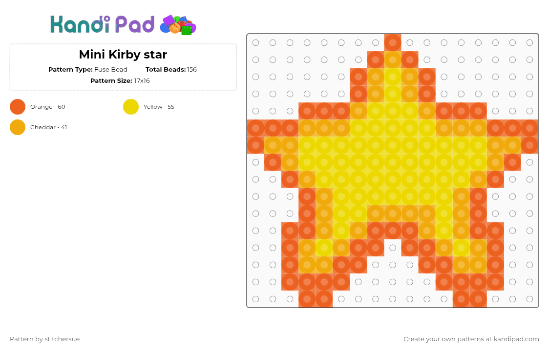 Mini Kirby star - Fuse Bead Pattern by stitchersue on Kandi Pad - orange,yellow,kirby,star,video game