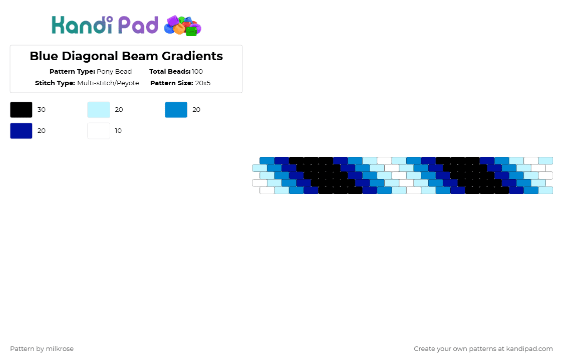Blue Diagonal Beam Gradients - Pony Bead Pattern by milkrose on Kandi Pad - light blue,purple,cuff,blue