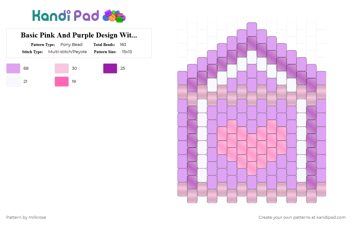 Basic Pink And Purple Design With Heart Center And White Accent - Pony Bead Pattern by milkrose on Kandi Pad - pink
