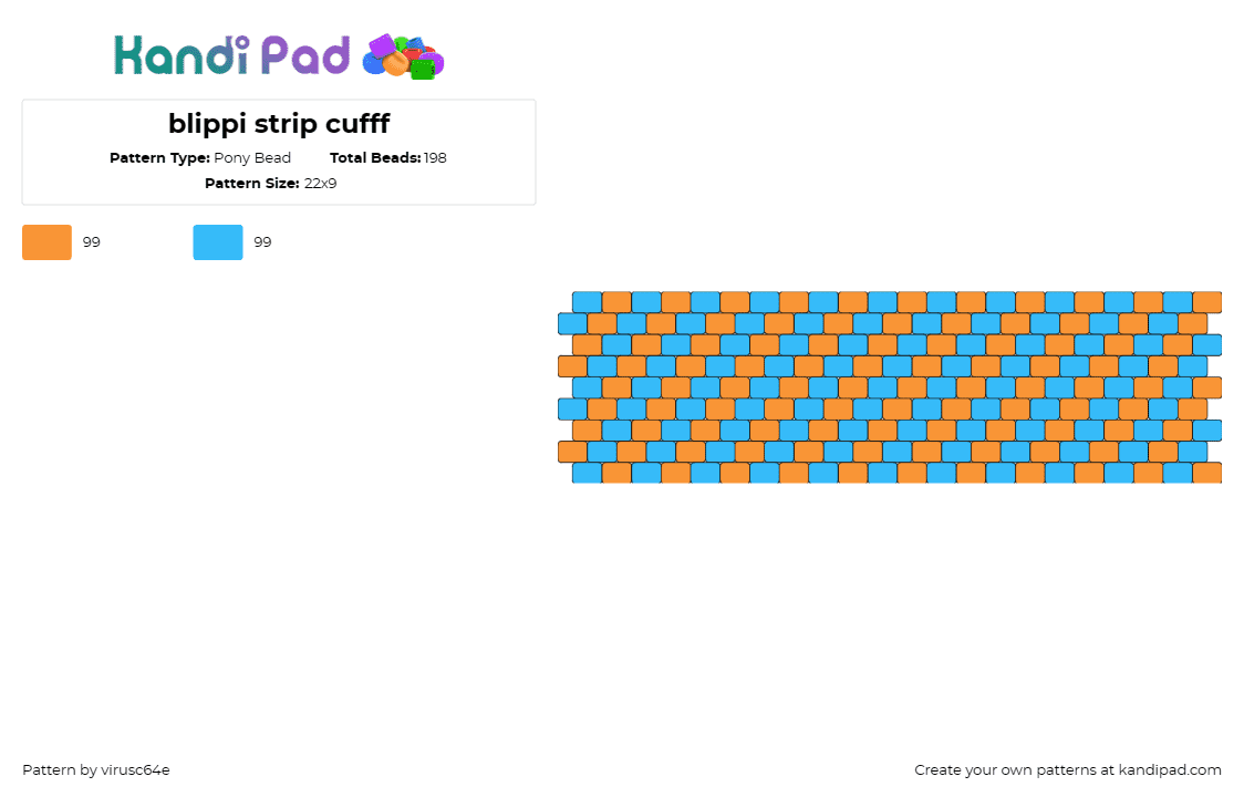 blippi strip cufff - Pony Bead Pattern by virusc64e on Kandi Pad - blippi,stripes,cuff,vibrant,energetic,playful,horizontal,pattern,blue,orange