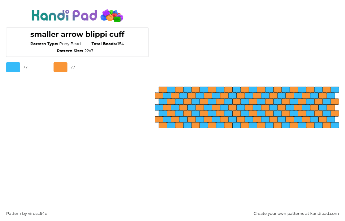 smaller arrow blippi cuff - Pony Bead Pattern by virusc64e on Kandi Pad - blippi,chevron,stripes,cuff,playful,engaging,movement,direction,blue,orange