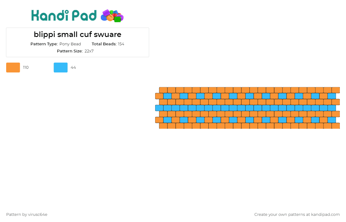 blippi small cuf swuare - Pony Bead Pattern by virusc64e on Kandi Pad - blippi,cuff,simple,delightful,charming,square,arrangement,orange