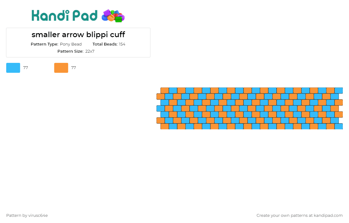 smaller arrow blippi cuff - Pony Bead Pattern by virusc64e on Kandi Pad - blippi,chevron,stripes,cuff,dynamic,playful,engaging,movement,direction,blue,orange