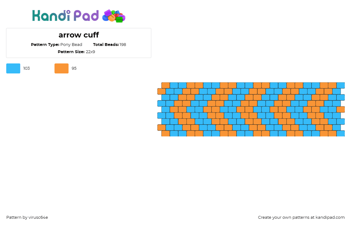 arrow cuff - Pony Bead Pattern by virusc64e on Kandi Pad - blippi,chevron,stripes,cuff,rhythmic,movement,excitement,visual appeal,blue,oran