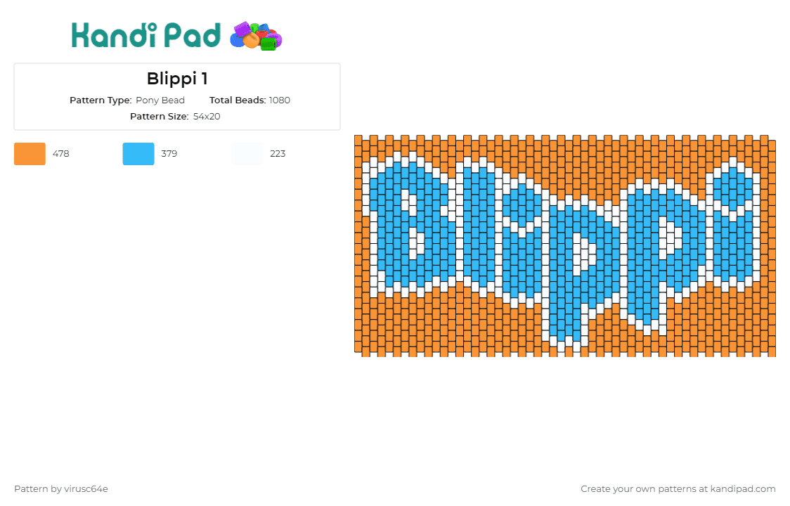 Blippi 1 - Pony Bead Pattern by virusc64e on Kandi Pad - blippi,cuff,fun,energetic,educational,signature,instantly recognizable,fans,blue,orange