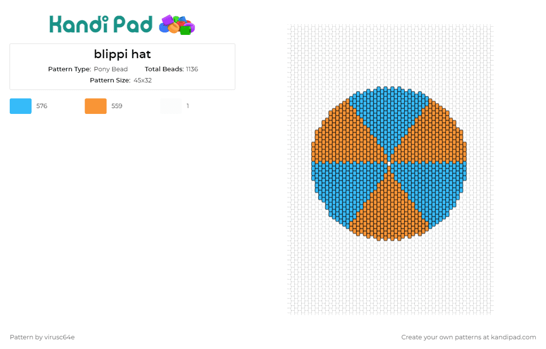 blippi hat - Pony Bead Pattern by virusc64e on Kandi Pad - blippi,circle,geometric,recognizable,signature,color scheme,round,entertainer,fan piece,hat,orange,blue