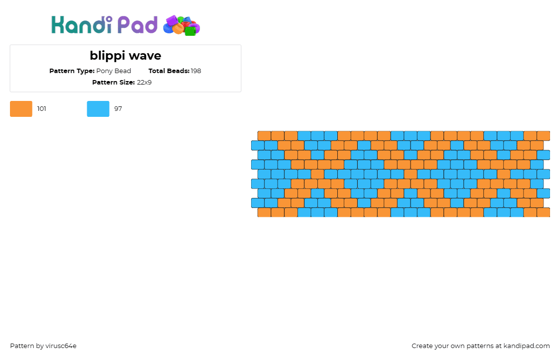 blippi wave - Pony Bead Pattern by virusc64e on Kandi Pad - blippi,diamond,geometric,cuff,wavy,playful,sophisticated,pattern,blue,orange