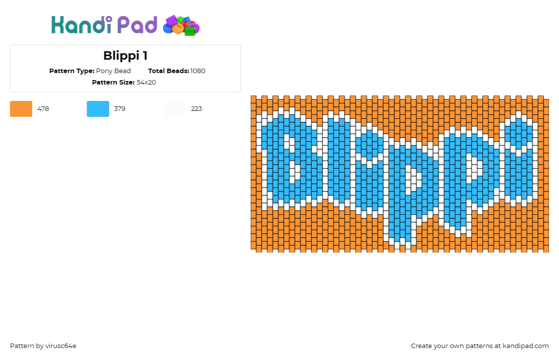 Blippi 1 - Pony Bead Pattern by virusc64e on Kandi Pad - blippi,cuff,energetic,educational,signature,instantly recognizable,blue,orange