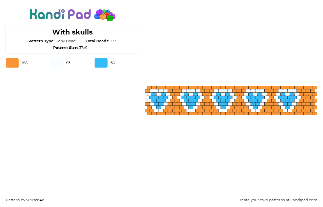 With skulls - Pony Bead Pattern by virusc64e on Kandi Pad - blippi,hearts,cuff,orange,light blue