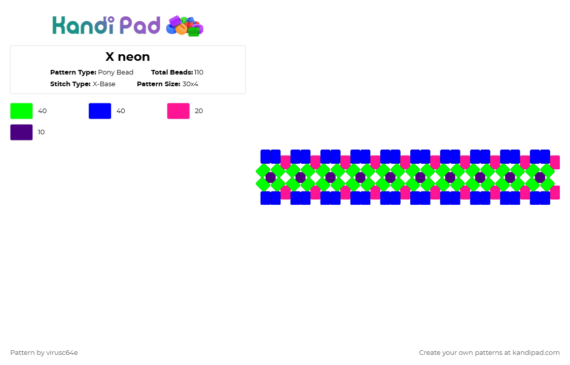 X neon - Pony Bead Pattern by virusc64e on Kandi Pad - green,purple