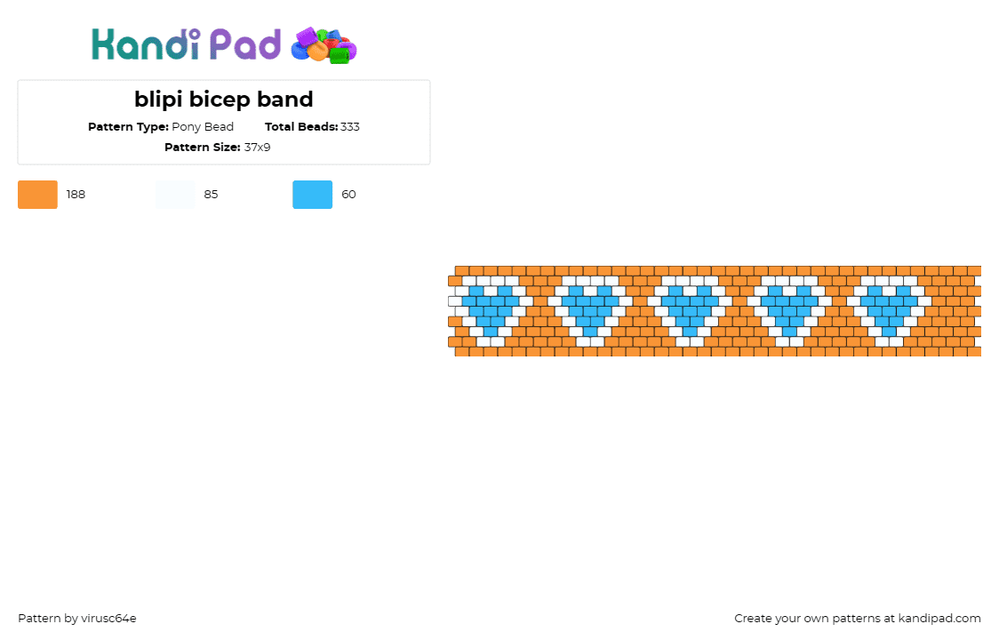 blipi bicep band - Pony Bead Pattern by virusc64e on Kandi Pad - blippi,hearts,cuff,playful,educational,vibrant,pattern,blue,orange