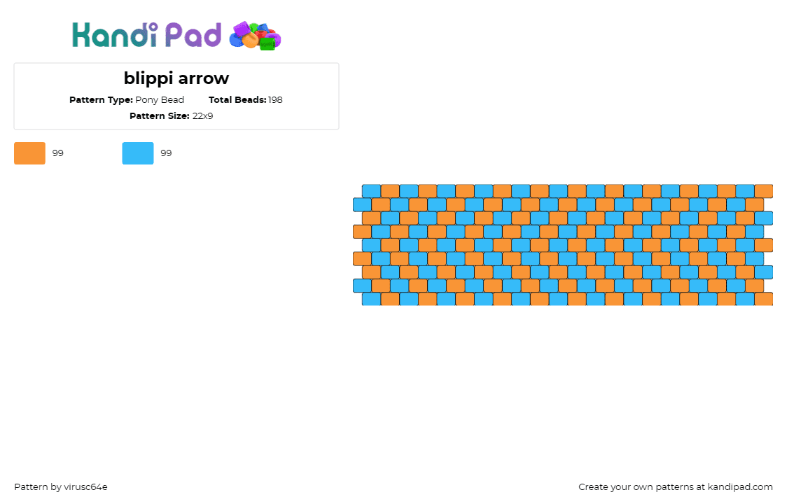 blippi arrow - Pony Bead Pattern by virusc64e on Kandi Pad - blippi,chevron,stripes,cuff,striking,vibrant,motion,lively,colorful,blue,orange