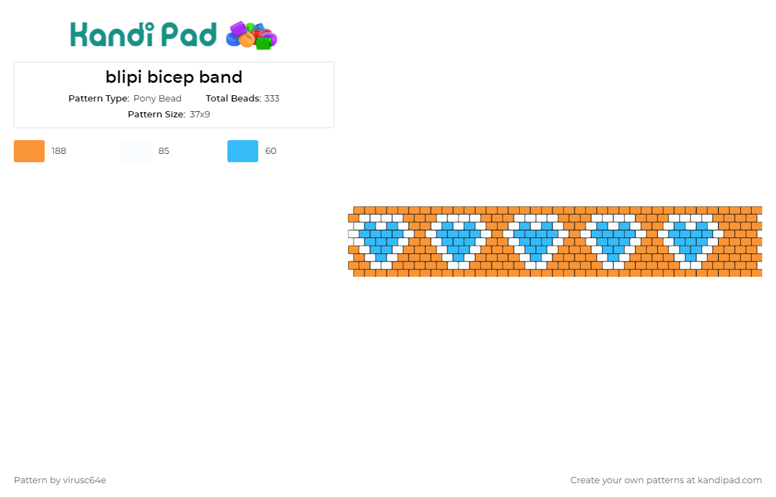blipi bicep band - Pony Bead Pattern by virusc64e on Kandi Pad - blippi,hearts,cuff,playful,educational,charming,vibrant,fun,pattern,blue,orange