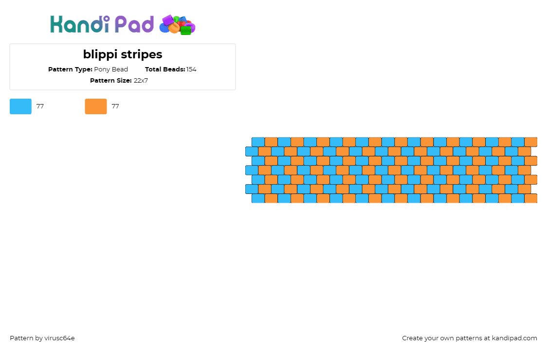 blippi stripes - Pony Bead Pattern by virusc64e on Kandi Pad - blippi,stripes,cuff,playful,recognizable,striped,patterned,blue,orange