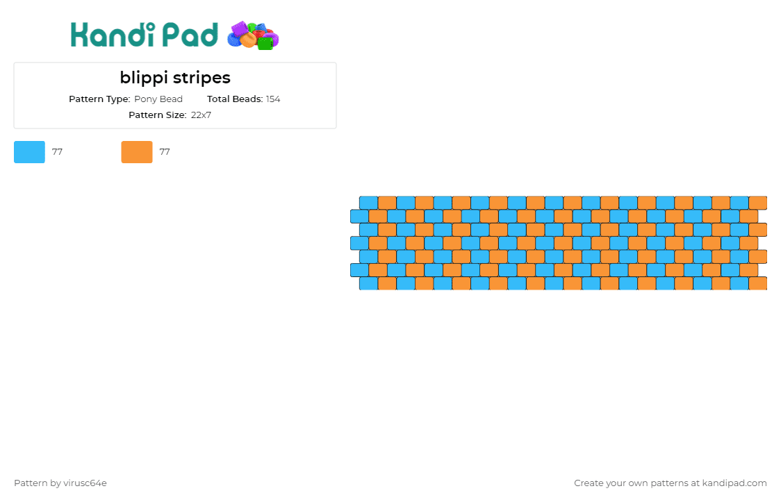 blippi stripes - Pony Bead Pattern by virusc64e on Kandi Pad - blippi,stripes,cuff,playful,recognizable,striped,patterned,blue,orange