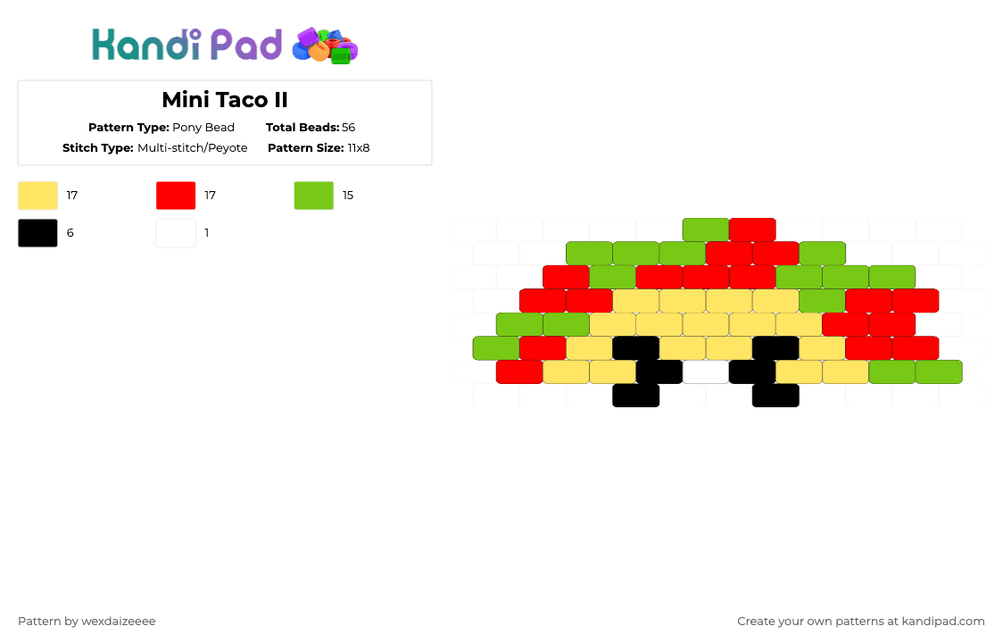 Mini Taco II - Pony Bead Pattern by forkrepellant on Kandi Pad - taco,charm,food,keychain,yellow,red